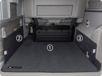 Tapis en velours pour l’espace de chargement du coffre T6 / T5 VW California Ocean, Coast, Confortline, coloris « Noir Titane »