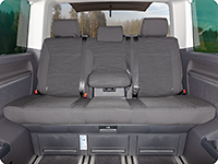 Second Skin para el banco trasero de 3 asientos con apoyabrazos central VW T6.1 Multivan / California Beach en el diseño "Circuit/Negro Titanio"