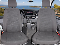 Second Skinpour les sièges (sans réglage életrique) de la cabine conducteur Multivan / California Beach T6.1 VW design « Circuit / Noir Titane »