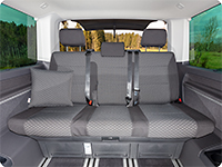 Second Skin para el banco trasero de 3 asientos VW T6.1 Multivan / California Beach en el diseño "Quadratic/Negro Titanio"