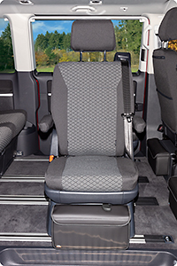 Second Skin pour le siège pivotant sans siège pour enfant intégré dans la 2ème rangée espace voyageurs Multivan / California Beach T6.1 VW design « Quadratic/ Noir Titane »