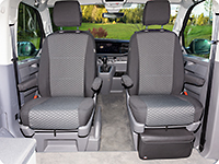 Second Skin para asientos (sin ajuste eléctrico) de la cabina de los VW T6.1 Multivan / California Beach en el diseño "Quadratic/Negro Titanio"
