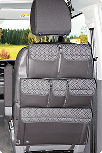 UTILITY für Fahrer-/Beifahrersitz VW T6.1 California Beach / Multivan, Design VW T6.1 „Quadratic/Leder Titanschwarz“