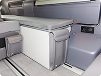 UTILITY for the rear wardrobe "Shower bag", VW T6.1 California Ocean / Coast and Beach with 2-seater bench (for the back and front of the stowage box), design "Leather Palladium“