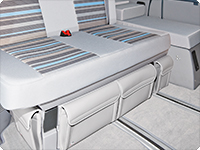 UTILITIES pour le coffre sous le lit des 2 sièges T6 / T5 VW California Beach. Design: « Gris Moonrock Cuir » .