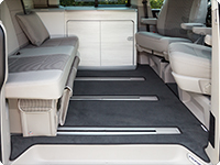 Velour carpet for passenger compartment VW T6/T5 California Ocean, Coast, Comfortline with 3 rails,  ##design "Titanium Black"
