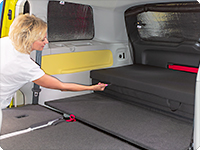 Being folded on the VW Multiflexboard, the iXTEND folding bed can be unfolded forward easily with a flick of the wrist.